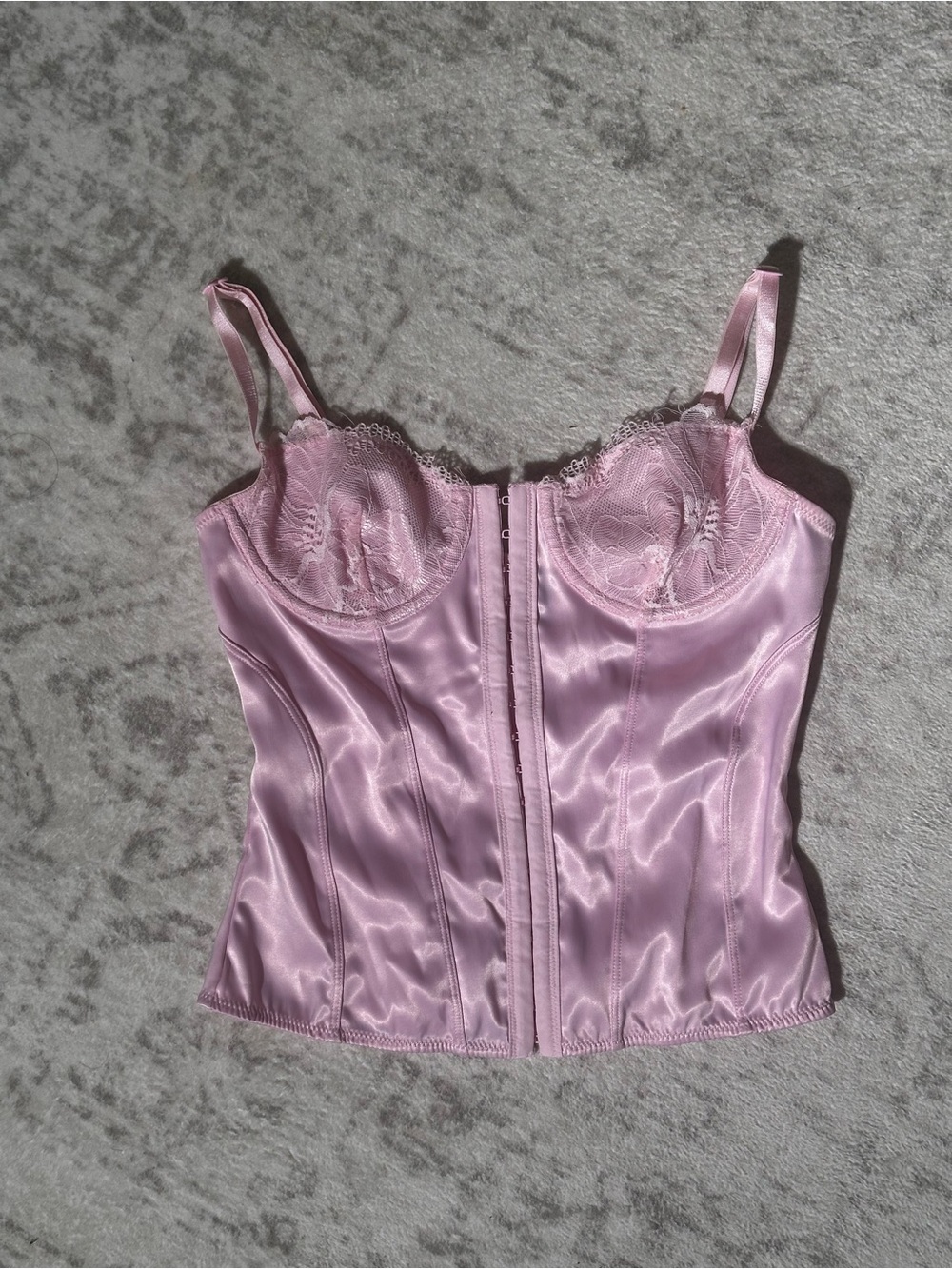 MESHKI Pink Satin Lace Corset Bustier Top
